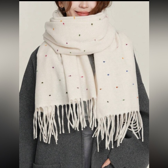 SOFT FAUX CASHMERE SCARF COLORFUL POLKA DOT. NEW IN PACK - Picture 5 of 10